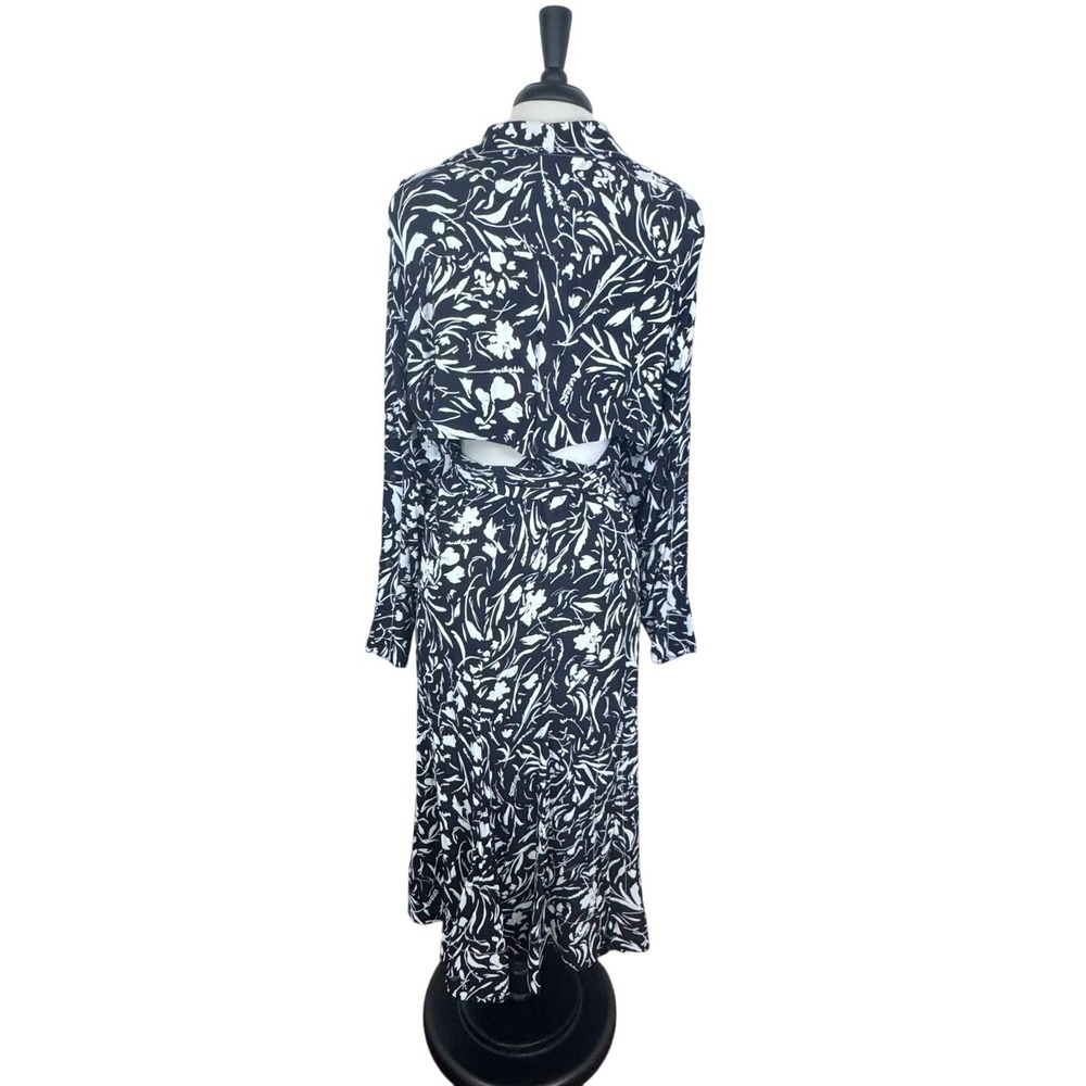 New Proenza Schouler Crepe De Chine Black White Floral Wrap Midi Dress Sz 6 - Picture 10 of 16